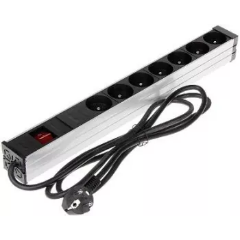 DELTA PD-7K/RACK 7-voudige Schuko stekkerdoos 1U rackmontage 230V 10A 2300W 3m kabel zwart