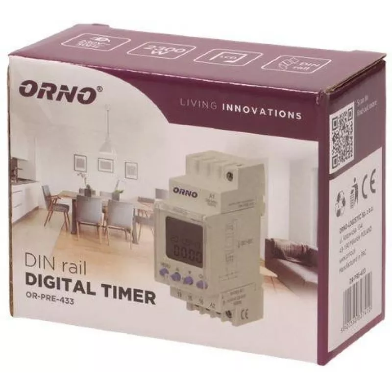ORNO OR-PRE-433 elektronische weektimer, DIN-rail, 16A/3680W, 16 programma's, 230V
