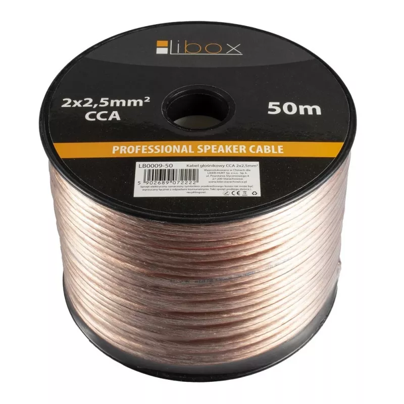 Libox luidsprekerkabel 2x2,50 mm² LB0009-50 audiokabel 50 m transparant