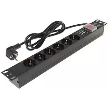 DELTA 8-voudige Schuko stekkerdoos met overspanningsbeveiliging, 1,9 m kabel, zwart