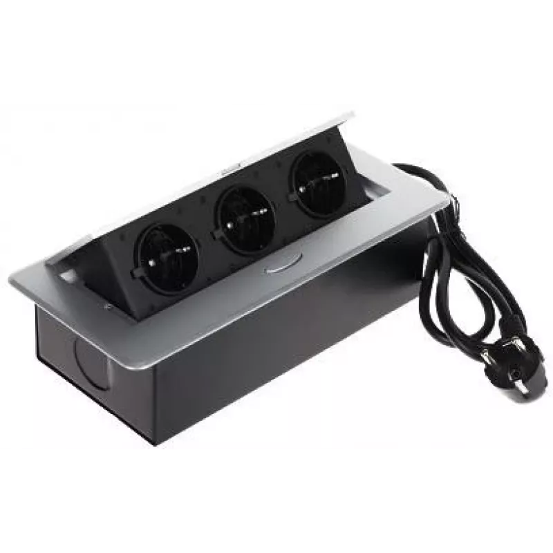 DELTA FPS-3S/CABLE meubelstekkerdoos met 3 stopcontacten, 1,5 m kabel, zwart