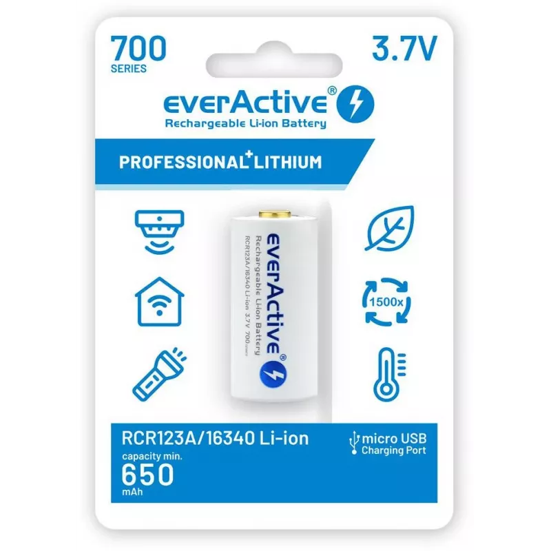 EVERACTIVE 16340 3.7V 700mAh oplaadbare Li-ion-accu met beveiligingscircuit (1 stuk)