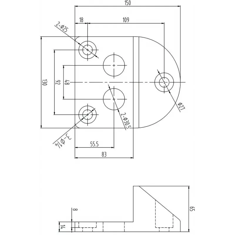 PSG 61.191 aanschroefbare poortstopper (130x150/H65) met rubberbekleding