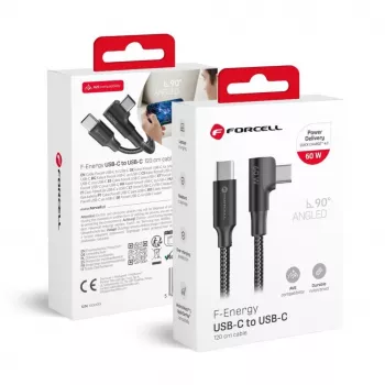 Forcell F-Energy CC-1Deg USB-C naar USB-C kabel 100W PD QC4.0 5A 2m zwart 90° haaks