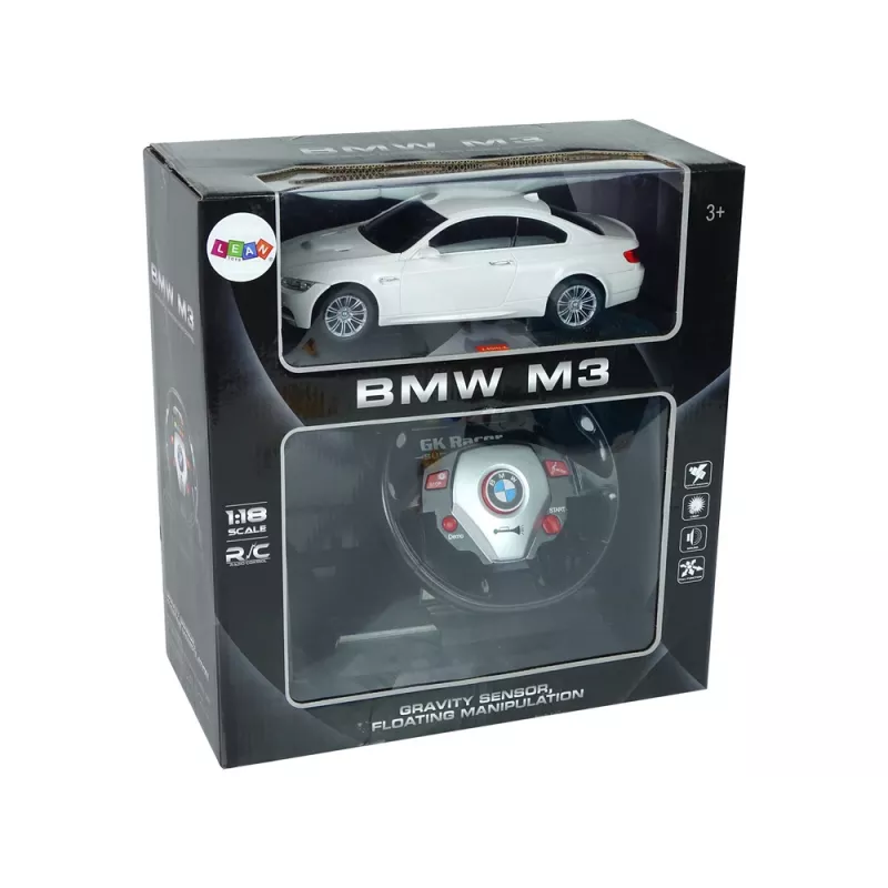 LEAN TOYS op afstandsbediening BMW M3 wit 2.4G stuurwiel-pilot 1:18 geluid lichten