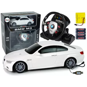 LEAN TOYS op afstandsbediening BMW M3 wit 2.4G stuurwiel-pilot 1:18 geluid lichten
