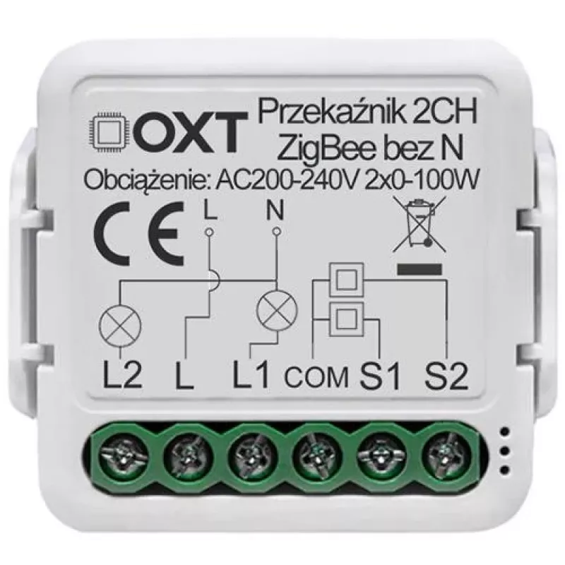 OXT mini relaismodule 2-kanaals zonder nulleider ZigBee TUYA T272