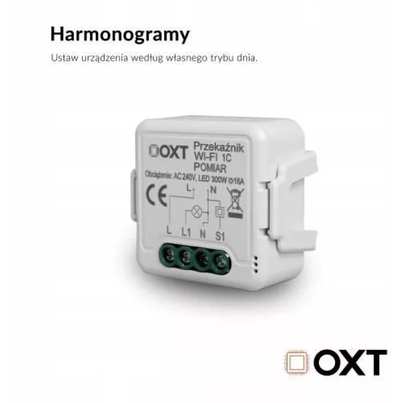OXT T220P Wi-Fi-relaismodule, 1 circuit, 16 A, energiemeting, Tuya