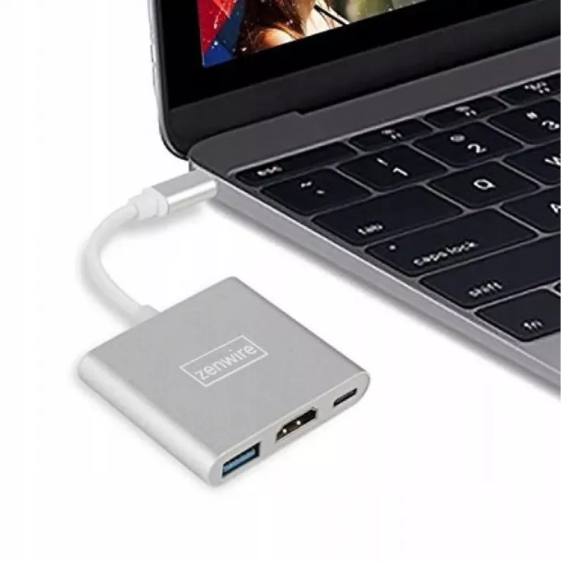 ZENWIRE BYL-2008N 3-in-1 MHL hub USB-C naar HDMI 4K adapter, Space Gray