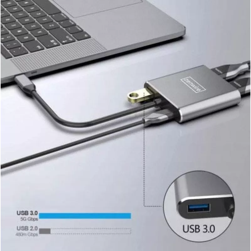 ZENWIRE USB-C-hub 4-in-1-adapter 2x HDMI 4K USB 3.0 space gray BYL-2309