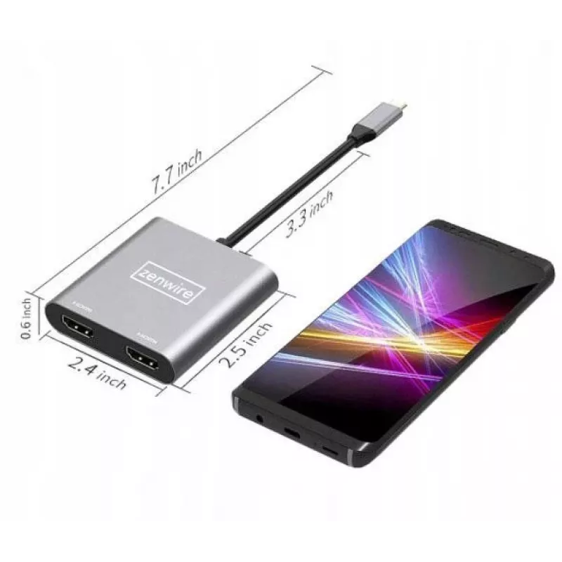 ZENWIRE USB-C-hub 4-in-1-adapter 2x HDMI 4K USB 3.0 space gray BYL-2309