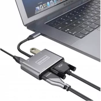 ZENWIRE USB-C-multipoort-adapter hub 4-in-1 HDMI 4K VGA USB-A space gray BYL-2310