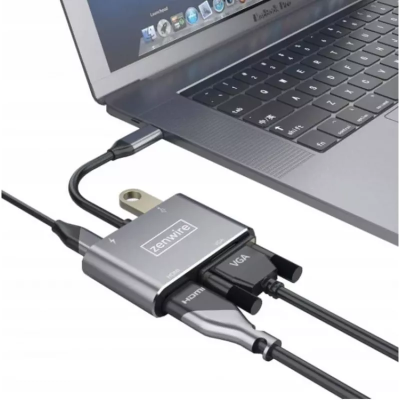 ZENWIRE USB-C-multipoort-adapter hub 4-in-1 HDMI 4K VGA USB-A space gray BYL-2310