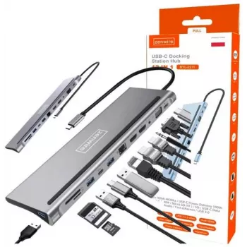 ZENWIRE USB-C-hub adapter 12-in-1 dockingstation 2x HDMI 4K ethernet RJ45 USB 3.0 BYL-2211