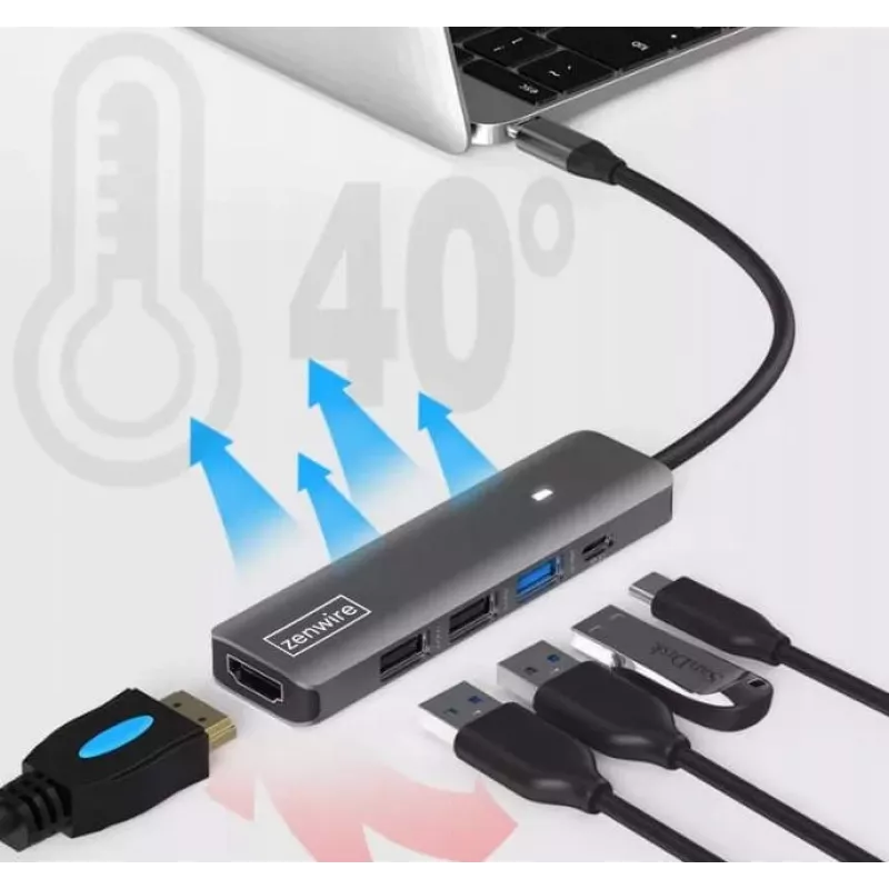 ZENWIRE BS-HC703 USB-C 7-in-1 hubadapter met HDMI 4K, USB 3.0, SD, PD