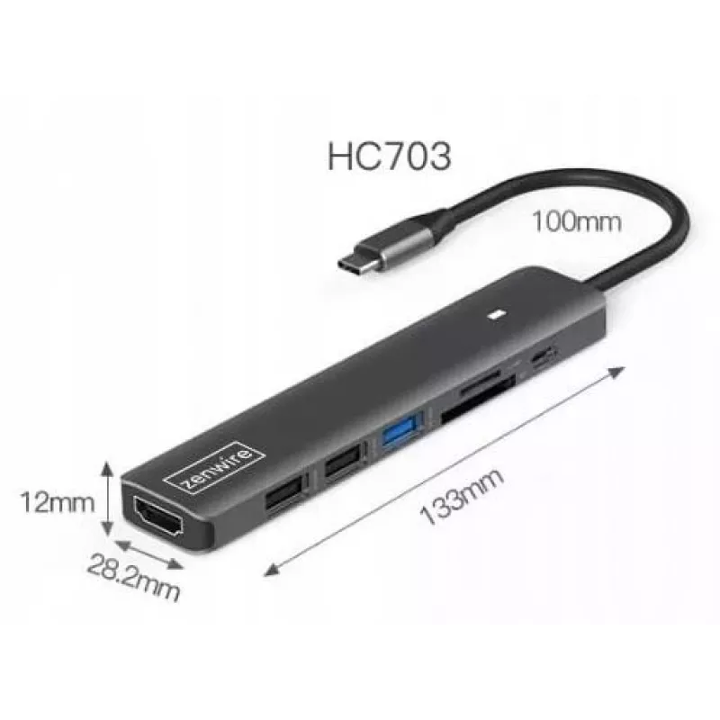 ZENWIRE BS-HC703 USB-C 7-in-1 hubadapter met HDMI 4K, USB 3.0, SD, PD