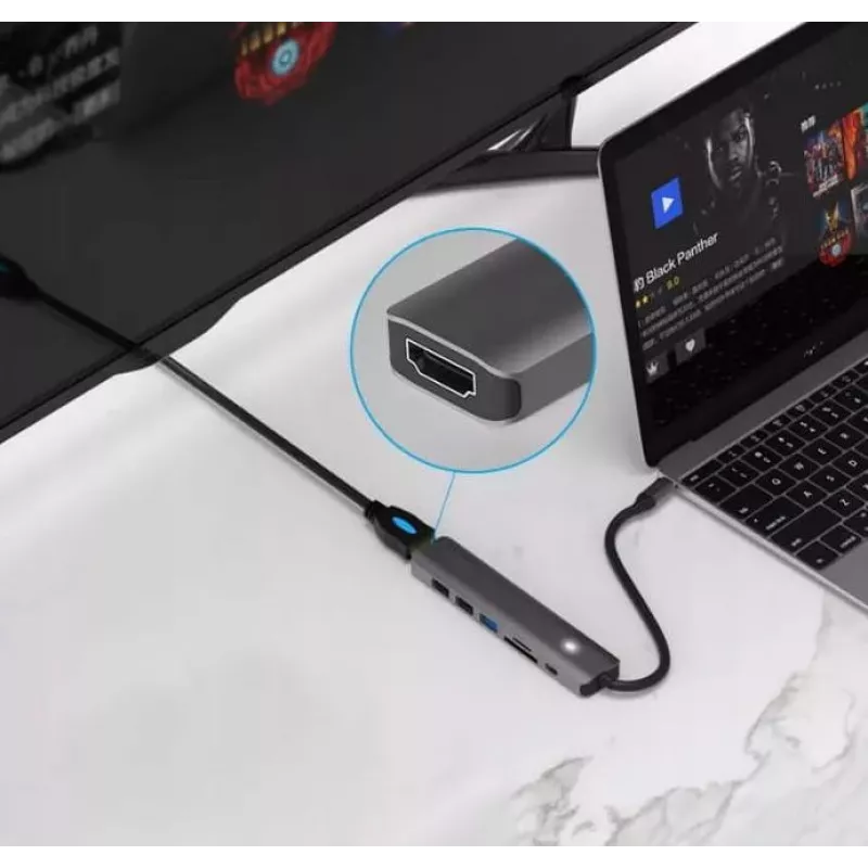 ZENWIRE BS-HC703 USB-C 7-in-1 hubadapter met HDMI 4K, USB 3.0, SD, PD