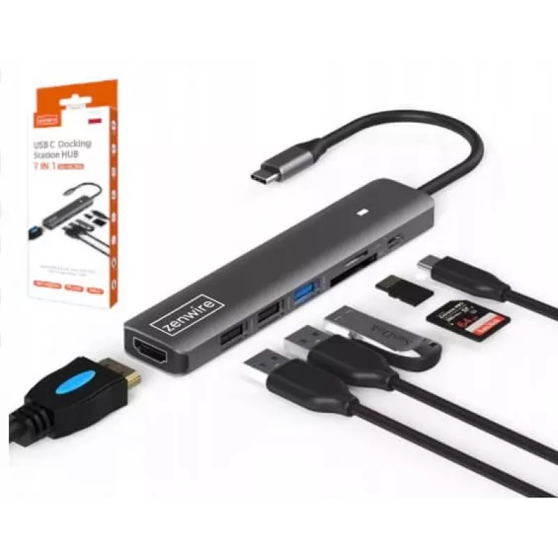 ZENWIRE BS-HC703 USB-C 7-in-1 hubadapter met HDMI 4K, USB 3.0, SD, PD