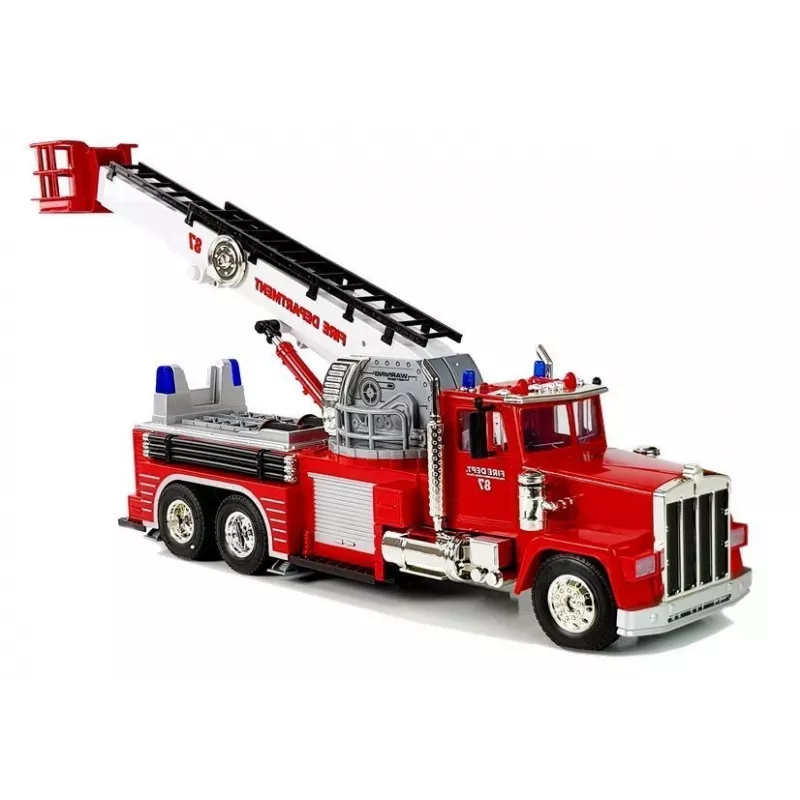 LEAN TOYS Brandweerauto met Uitschuifbare Draailadder, R/C, Geluid, Licht, Sirene
