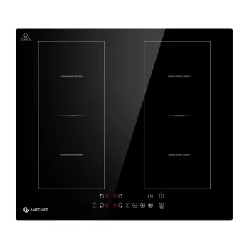 AMZCHEF CE-FS-I72S-FFDD06 inductiekookplaat, 4 zones, 7200W, touchbediening, inbouw, zwart glaskeramiek