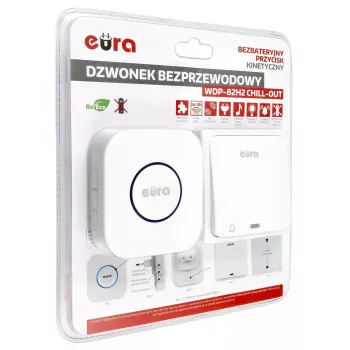 EURA WDP-82H2 Draadloze Deurbel Set, batterijloze kinetische zender, 36 Melodieën, 100 m Bereik, Wit
