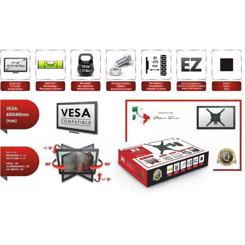 RED EAGLE FLEXI APOLLO FORTE 17-55 full motion tv-wandbeugel zwart