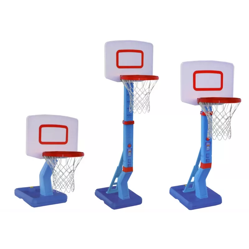 LEAN TOYS basketbalmand met verstelbare bal en pomp 138cm blauw