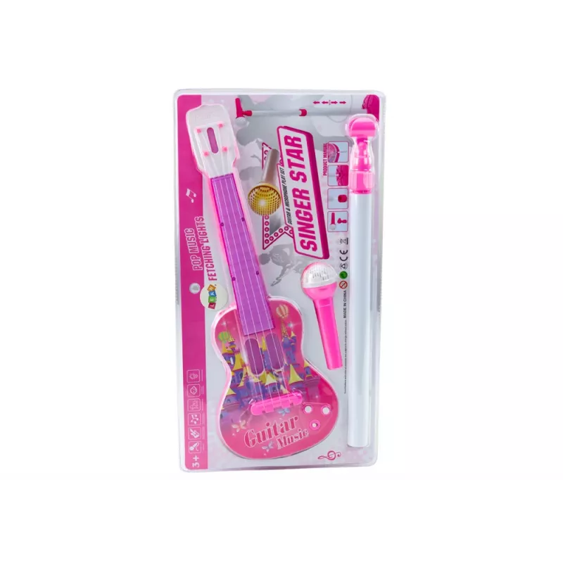LEAN TOYS elektrische gitaarstandaard-set met microfoon, op batterijen, roze