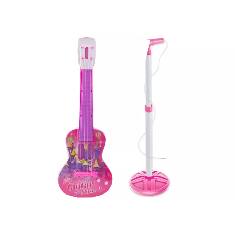 LEAN TOYS elektrische gitaarstandaard-set met microfoon, op batterijen, roze