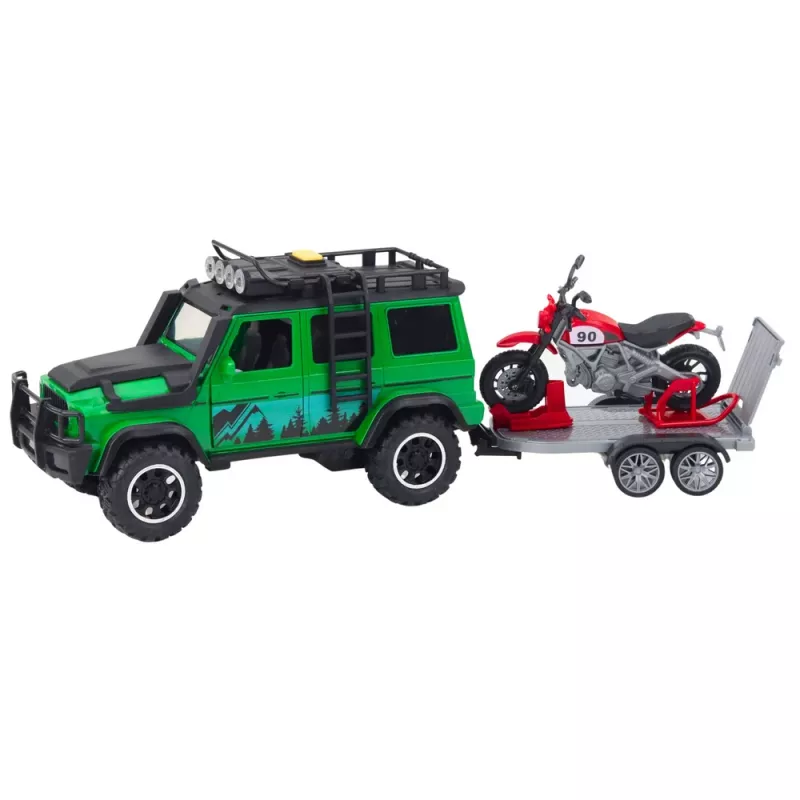 LEAN TOYS offroad voertuigset met takelwagen en motor, licht en geluid, groen