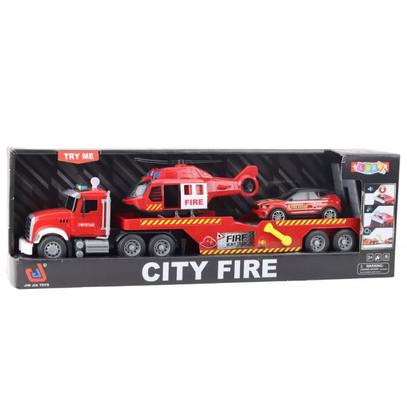 LEAN TOYS brandweerwagen takelwagen helikopter auto lichten geluiden rood
