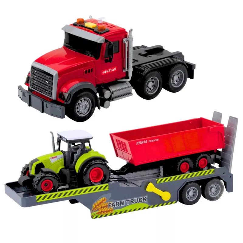 LEAN TOYS set truck tractor met aanhanger lichten en geluiden rood