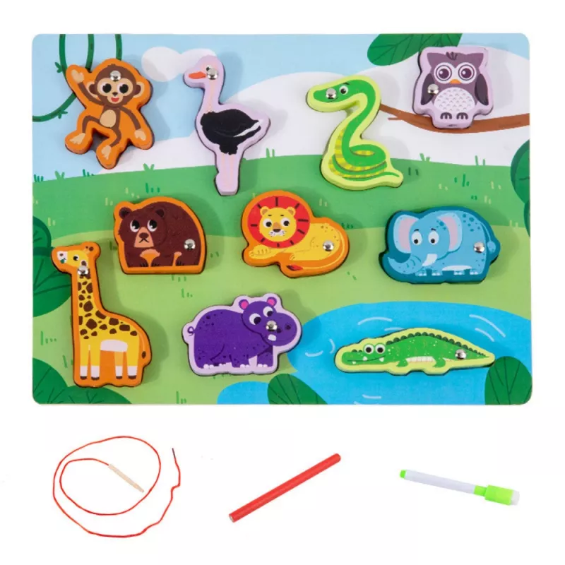 LEAN TOYS houten puzzel magneten rijgspeelgoed dieren