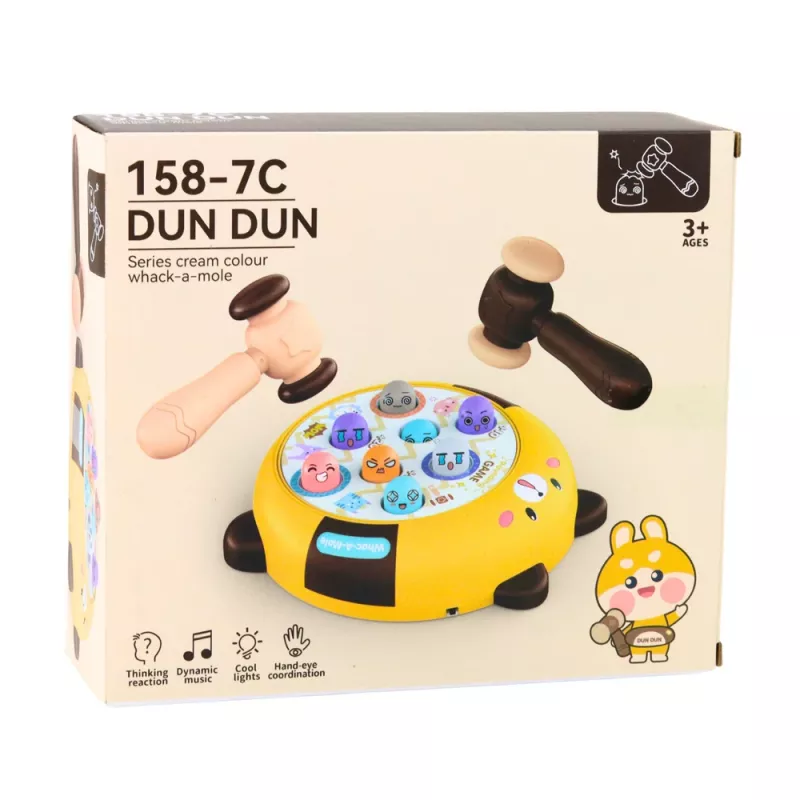 LEAN TOYS Whack-A-Mole behendigheidsspel met twee hamers, katje geel bruin