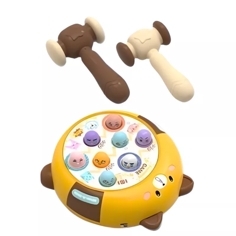 LEAN TOYS Whack-A-Mole behendigheidsspel met twee hamers, katje geel bruin
