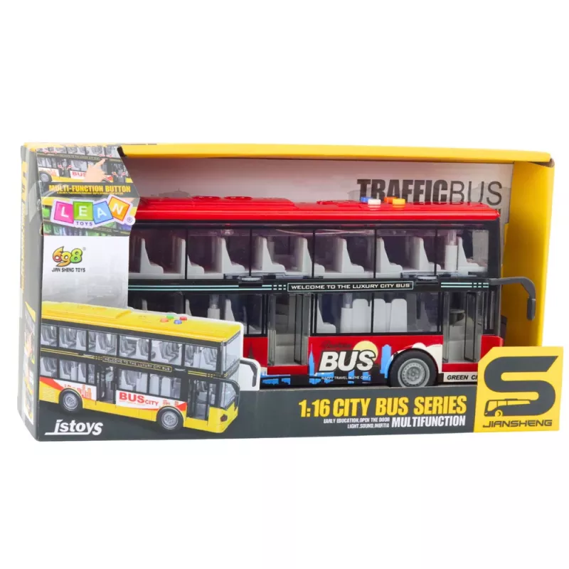 LEAN TOYS Stadsbus dubbeldekker 1:16 aandrijving lichten geluiden rood