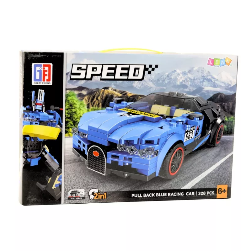 LEAN TOYS Robotauto 2in1 Hurricane blauw constructiestenen 328 stuks
