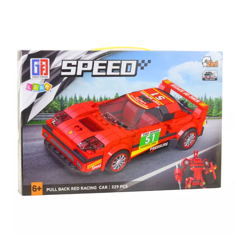 LEAN TOYS Bouwstenen auto robot 2in1 rood aandrijving 329 delen