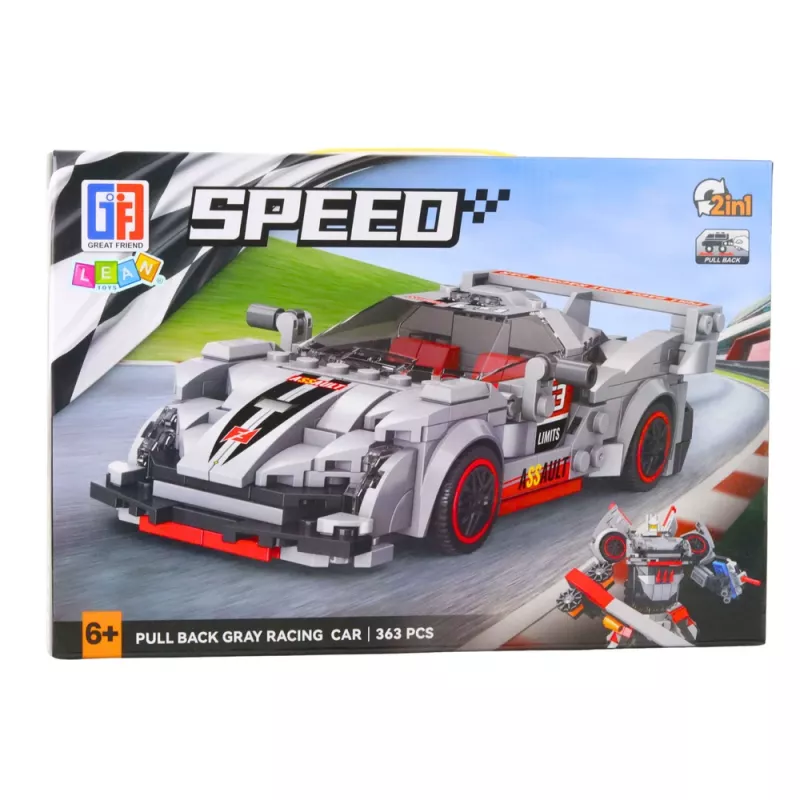 LEAN TOYS Bouwstenen sportwagen robot 2in1 grijs 363 delen