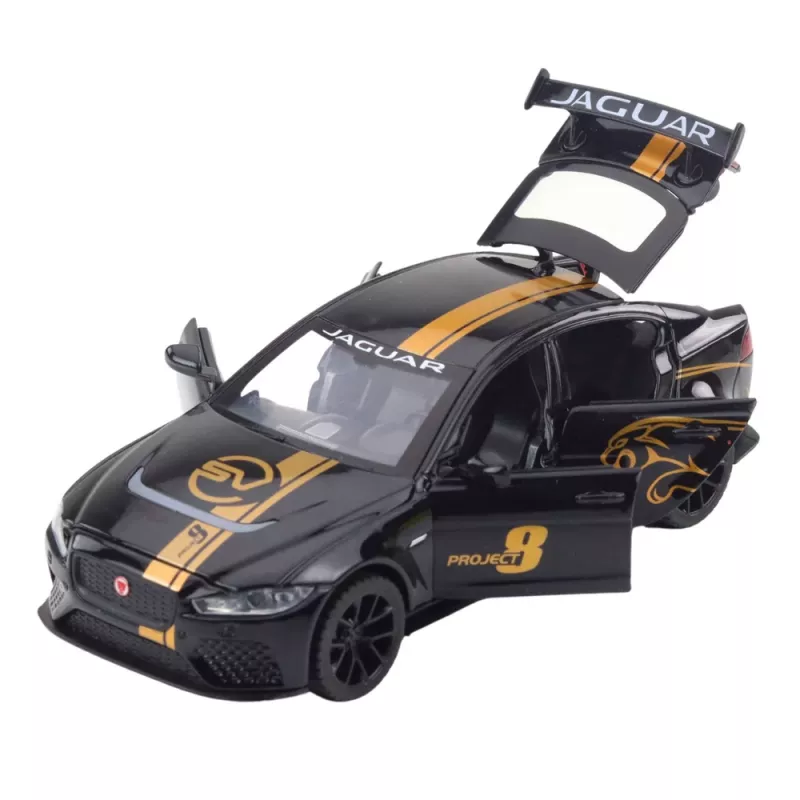 LEAN TOYS Sportwagen metaal pull-back aandrijving lichten geluiden zwart 1:32