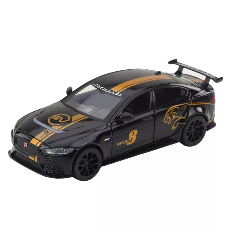 LEAN TOYS Sportwagen metaal pull-back aandrijving lichten geluiden zwart 1:32