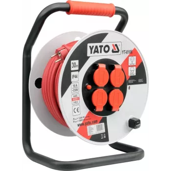 Yato YT-8106 verlengsnoer 30 m 4 stopcontacten binnen/buiten zwart/rood/wit