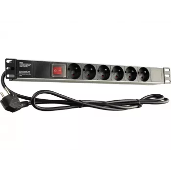 GETFORT LGF-06-Z 19-inch 1U 6-voudige Schuko stroomverdeleenheid (PDU) - 1,8 m kabel, 16 A, 230 V, zwart