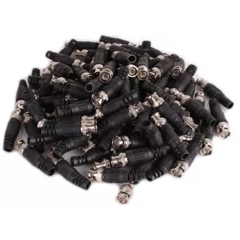 BNC-stekker, mannelijk, voor RG-59 coaxkabel, 75 Ohm, schroefaansluiting, kunststof behuizing, zwart, 100 stuks