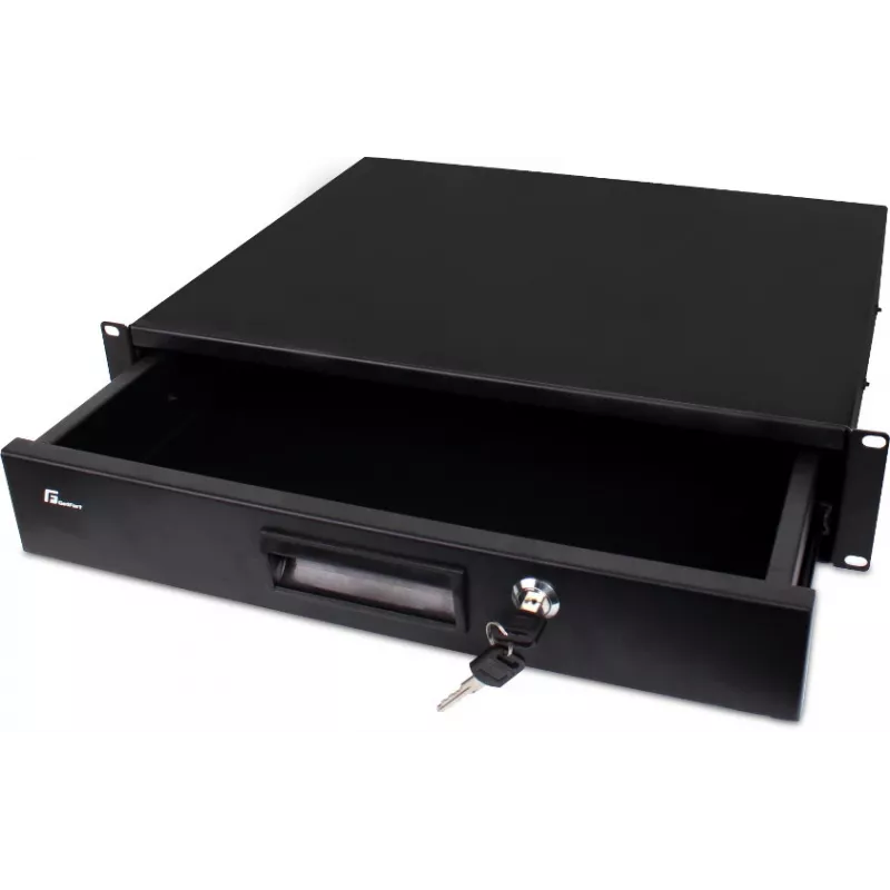 GETFORT GF-2U-drawer 2U racklade - 19 inch staal, zwart, afsluitbaar, 25 kg draagvermogen