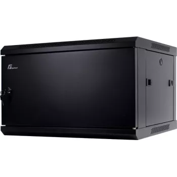 GETFORT 19 inch CALI 6U 600x450 wandbehuizing met massieve stalen deur - zwart (RAL 9004)