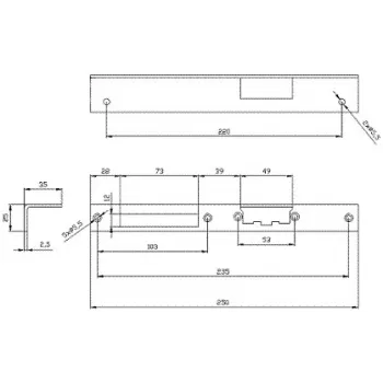 ELEKTRA-PLUS schuine lange rechtse deurschild, bruin, 240x40 mm, staal, geverfd, voor europrofielcilinderslot, opbouw, binnendeur, serie 2423