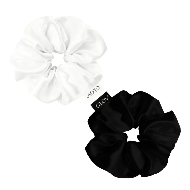GLOV Satijnen Scrunchies Haarelastiekjes Medium Champagne/Zwart 2 stuks