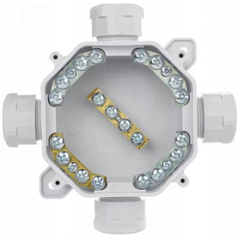PAWBOL A.0035 Opbouw hermetische aftakdoos PG16, IP67 (5x4mm²), Grijs