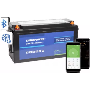EUROPOWER LFP 12/150/E/B/HT/SH LiFePO4-accu 12,8V 150Ah Bluetooth verwarmingsmat